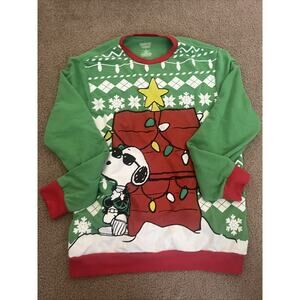 Peanuts Snoopy "Joe Cool" Christmas Sweatshirt Red Green Size Large Adults